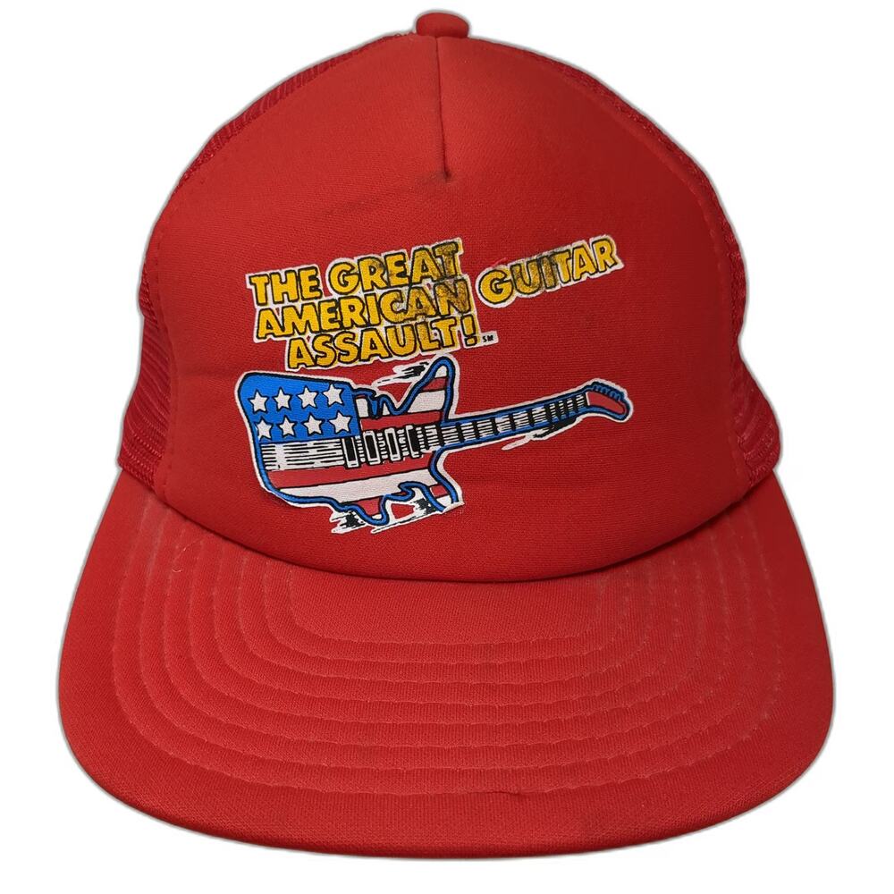 Sportcap Trucker Hat Red Great American Guitar Assault Mesh Graphic Vintage